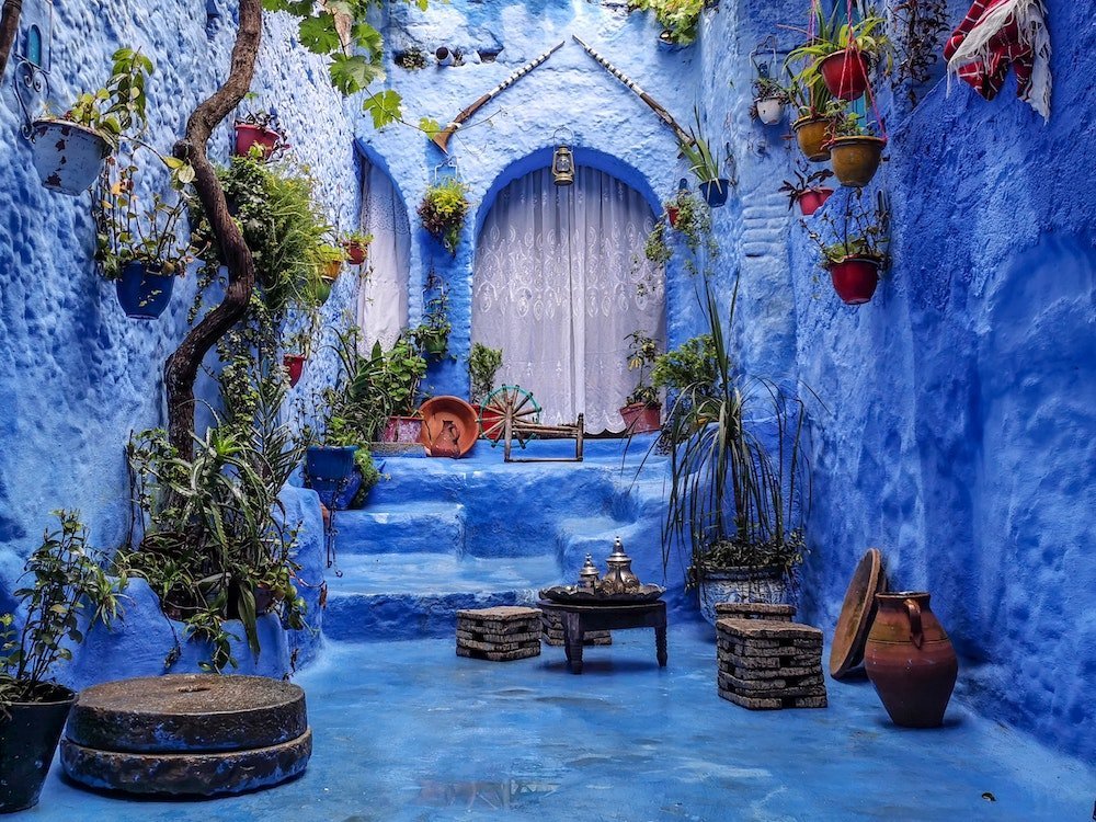 Authentic Chefchaouen blue medina alley