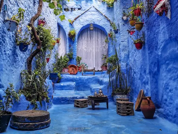 Authentic Chefchaouen blue medina alley